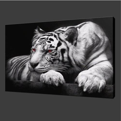 Modern Black and White White Tiger Wall Art Canvas Painting Posters and Prints Living Room Office Home Wall Decoration Cuadros