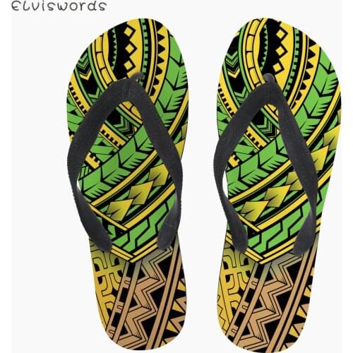 ELVISWORDS Polynesian Tribal Brand Design Flip Flops Women Summer Beach Rubber Soft Non-Slip Slippers Sandlas for Girl Boy Shoes