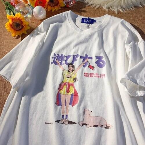 100%Cotton Anime Japanese Tee Funny Graphic T Shirts O-neck Black White Casual Summer Plus Size Tops 2021 Korean Fashion Teens