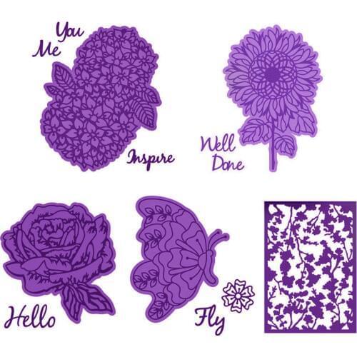 Hydrangea Peony Sunflower Butterfly with Words Metal Cutting Dies for DIY Scrapbooking Craft Paper Cards Making 2020 New