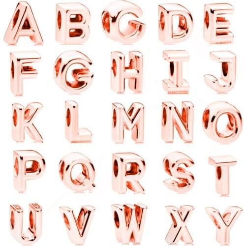 Classic Fashion Charm Original Rose Gold 26 English Letters A-Z Beads Suitable for Original Pandora Ladies Bracelet Jewelry Gift