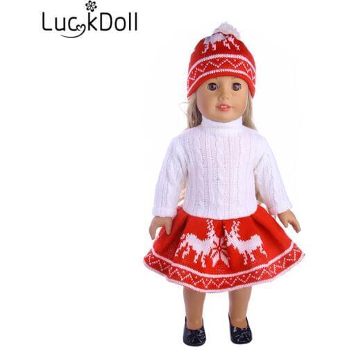 Knit Deer Sweater Dress Set+H Fit 18 Inch American&43 CM Baby Doll Clothes Accessories,Girls Toys,Generation,Birthday Gift
