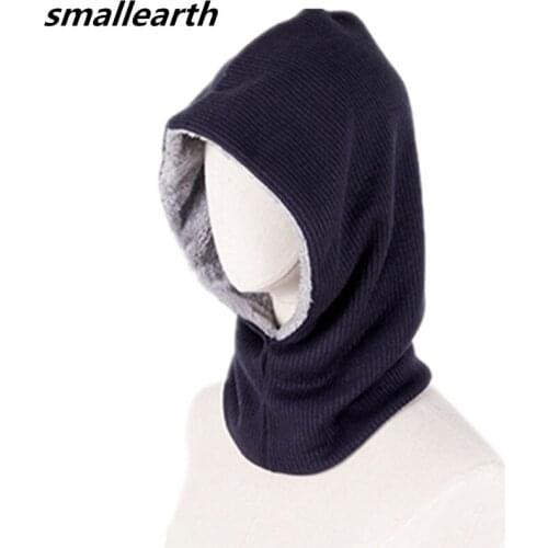 Autumn Winter Women Men Plus Velvet Knitted Hooded Hat Scarf Set Fashion Female Crochet Beanies Hat Boys Thick Warm Cap Scarves