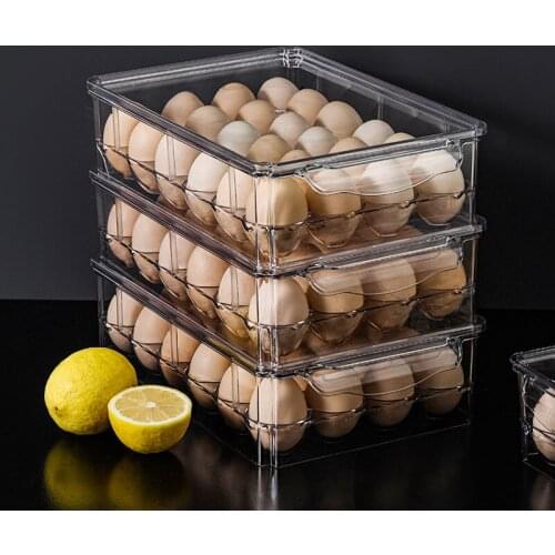 Kitchen Refrigerator Egg Fresh-Keeping Storage Box Rectangular Transparent Compartment With Lid Can Stack Egg Boxes