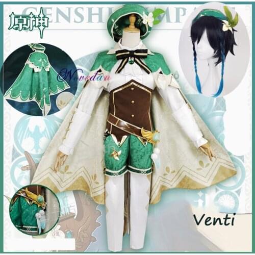 Anime Game Genshin Impact Cosplay Venti Costume Party Dress With Wig Adult Women Halloween Carnival Cos Clothing Outfit