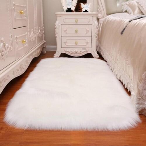 Sofa Carpet Floor Mat Luxury Square Soft Artificial Wool Fluffy White Fur Carpet Non-slip Warm Bedroom Rug 40x40cm 50x150cm