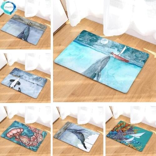 Bath Mat Marine Whale Printed Suede Rug Home Decoration Bathroom Carpet 60x40cm Doormat Outdoor Kitchen Toilet Floor Mat