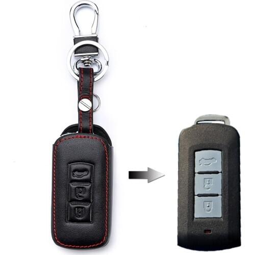3 Buttons Leather Car Key Case Smart Remote Fob Cover Keychain Bag For Mitsubishi Outlander Lancer 10 Pajero Sport ASX RVR L200
