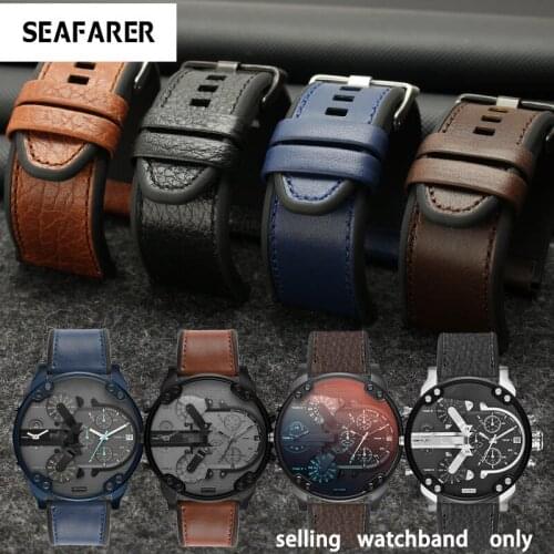 Leather Silicone Rubber Bottom Watchband for Seven Friday Diesel DZ7395/7396/7406/7314/7125 Rubber Watchbelt 28mm Watch Strap