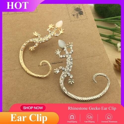 Creative Rhinestone Gecko Ear Clip Punk Style Gecko Earrings