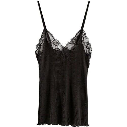 Lace Women Silk Blend Vest Tank Top Sleeveless Shirt Camisole Strap Stretch Soft Black White Grey Pink Camis 914-A706