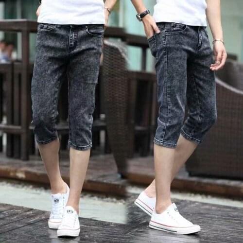 Men Denim Shorts Skinny Half Pants Summer Straight Stretch Trousers Jeans 27-34