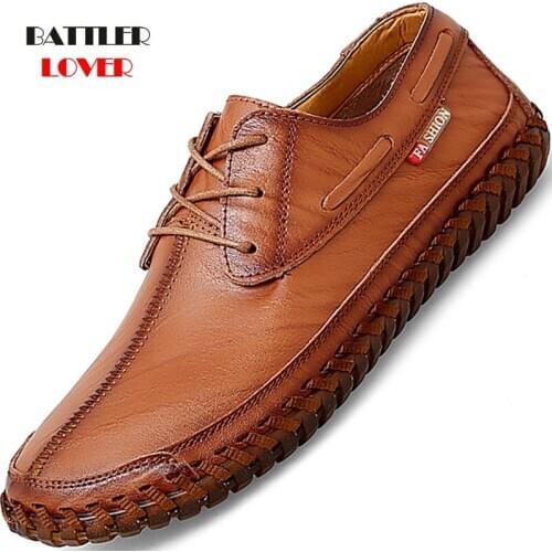 Genuine Leather Oxfords for Men Spring Casual Waterproof Work Shoes Male Outdoor Footwear Handmade Lace-up Oxford Big Size 38-47