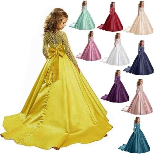 2020 new fashion childrens clothing children Lace Long Sleeve Childrens Wedding Princess Dress Wedding Flower Girl Dress