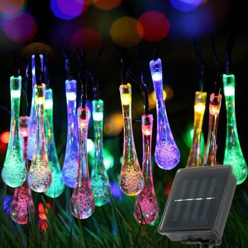 2021 NEW LED Outdoor Water drops Solar Lamp String Lights LEDs Fairy Holiday Christmas Party Garland Garden Waterproof