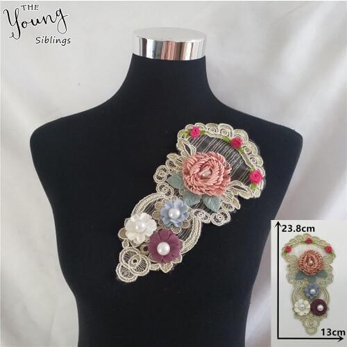 New arrive Embroidery Tulle DIY Lace Collar 3D Flower Sewing ABS pearl Lace Applique Neckline Craft Clothing Decorate Accessory