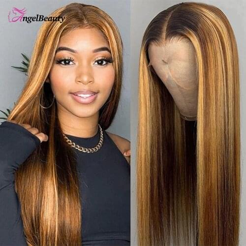 4/27 Highlight Honey Blonde Ombre 30 Inch Straight 4x4 Closure 13x4 HD Lace Front Wig Human Hair Wigs For Black Woman Remy