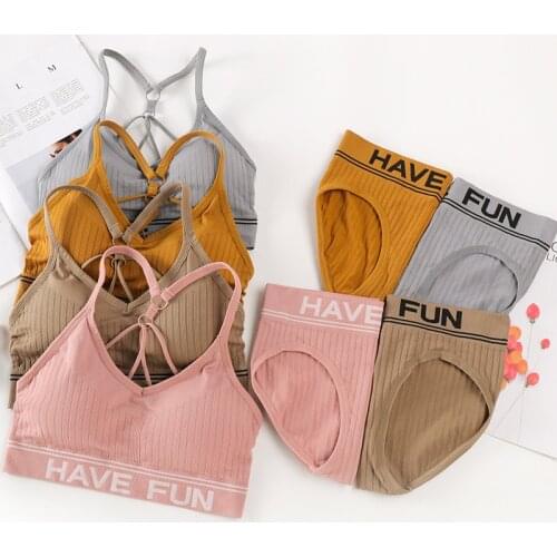 Sexy Women Bra And Panties Set Push Up Sports Crop Top Seamless Bra Set Active Bra Fitness Top Underwear Female Lingerie Set