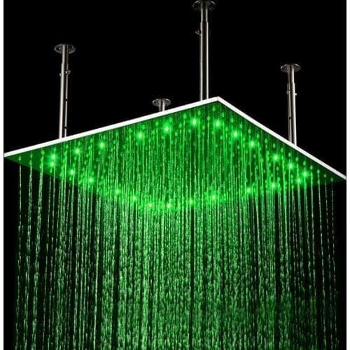Free shipping New 24x24 inch LED Stainless Steel Ceiling Waterfall Shower Head Brushed Nickel