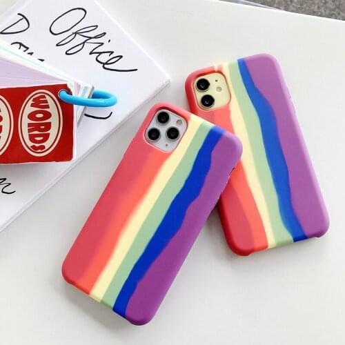 FeelMe Rainbow Silicone Cases for IPhone12 PRO MAX Case 11 Pro Max 7 8 Plus Matte Liquid Soft Back Cover for IPhone X XS XR Case