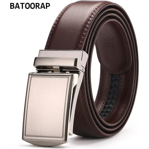 Brown Leather Belt For Men Casual Ratchet Belt Bukle Automatic Alloy Trouser Strap Male High Quality Cowskin Mens Belts