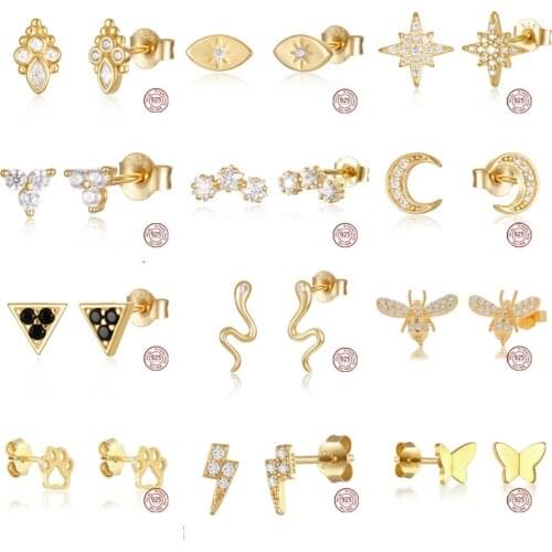 1 Pair Stud Earring Real 925 Sterling Silver Piercing Cartilage Earring For Women Small Minimalist Cute Earings Fine Jewelry