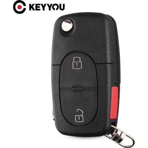 KEYYOU 10X For Audi A3 A4 S4 Old Models CR1620/CR1616 2 Button + Panic 3 Buttons Flip Folding Remote Key Case Shell HU66 Blade