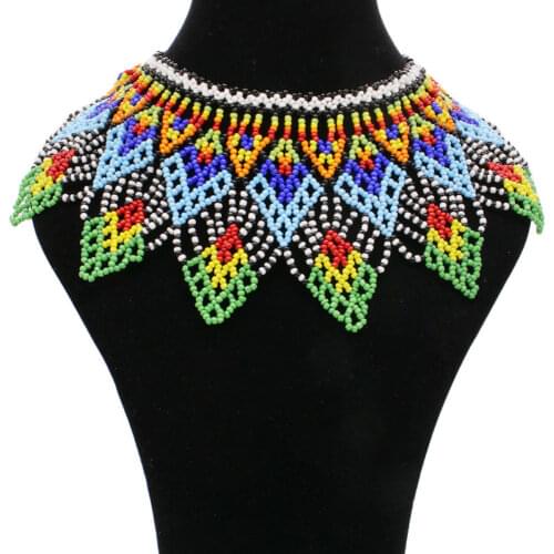Vintage Turk Resin Bead Tassel Statement Choker Bib Necklace Set Zulu South African India Egyptian Tribal Ethnic Collar Jewelry