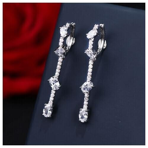 REETI 925 Sterling Silver Earrings Zircon long Stud Earrings For Women Best Gift earings fashion jewelry