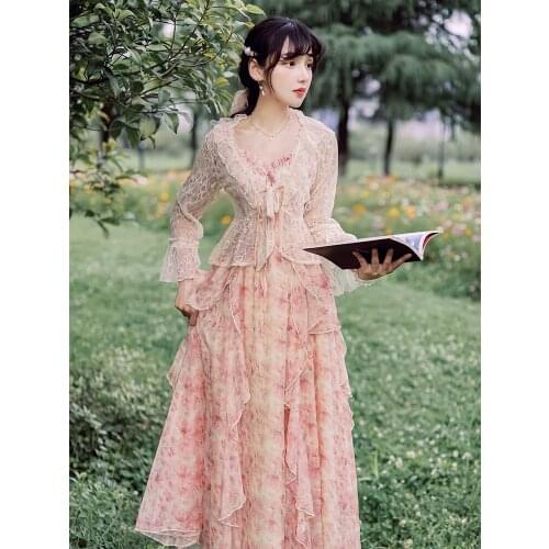 Summer New Womens Bohemian Travel Vacation Beach Wind Printing Sling Long Dress Retro Literary Girl Chiffon Dress Free Jacket