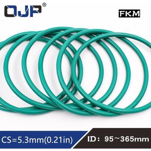 1PCS/lot Rubber Ring Green FKM O ring Seals 5.3mm Thickness ID95/97.5/100/140/355/365mm Rubber Seal Gasket Fuel Sealing