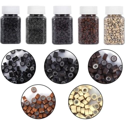 1000PCS/Bottle 5MM Aluminum Silicone Lining Rings Loops Beads Tools For Human Hair Extension Barber Hairdressing Tool 5 Colors