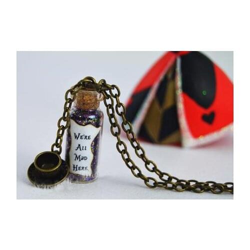 12pcs/lot we are all mad here magical neckalce with a teacup charm bronze tone alice in wonderland necklace