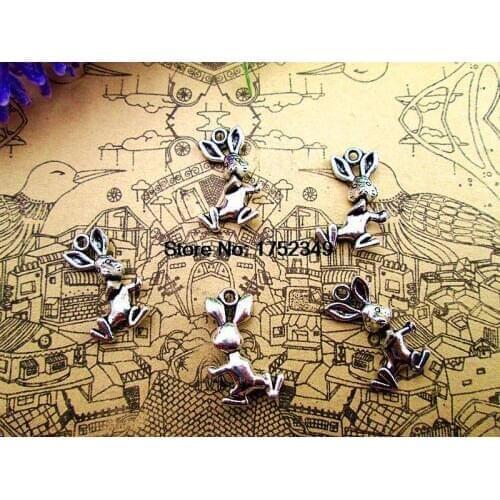 20pcs-- Rabbit charms, Antique Silver Vintage 3D Rabbits Bunny Charms Pendants 19x12mm
