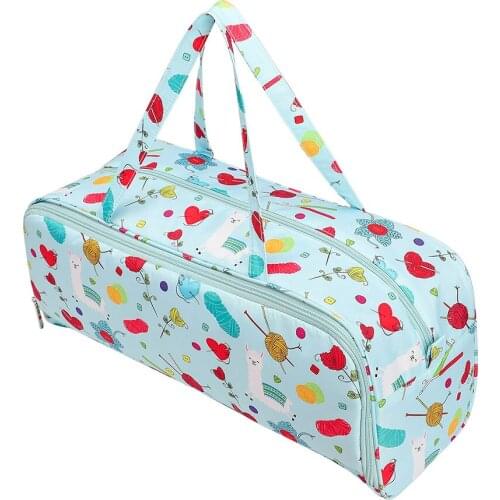 2021 Yarn Storage Bag With Maple Leaves Knitting Tote Bag Blue Square Bag for Thread Wool Yarn Crochet Hooks Knitting Needles