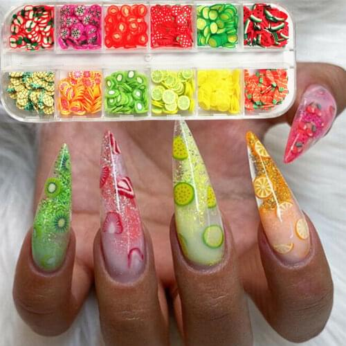 12 Patterns 3D Nail Art Decoration Cute Flowers Fruit Clay Slice Nail Art Decoration Colorful Nail Glitter Sequins Manicure