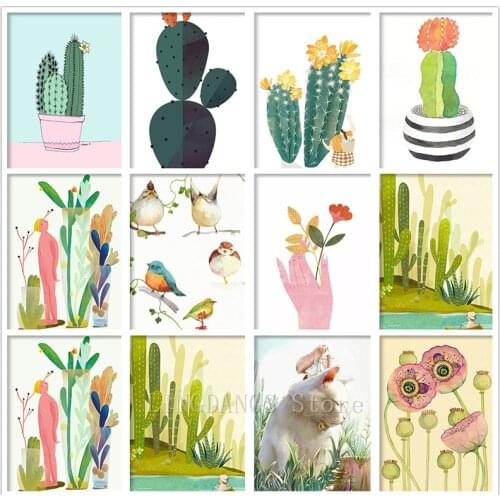 5D DIY Full Drill Diamond Painting Plants Cactus Abstract Art Diamond Mosaic Nordic Embroidery Cross Stitch Kits Home Decoration