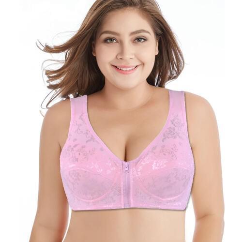 Womens Bra Lingerie Tops Zipper Front Buckle Bralette Brassiere Cotton Underwear Plus Size 75 80 85 90 95 100 105 B C D Cup