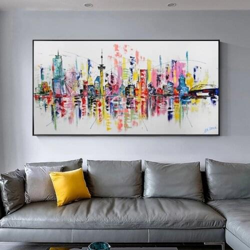 Home Decor City Building Posters Prints Landscape Wall Art Pictures for Living Room Big Size Abstract Oil Painting on Canvas