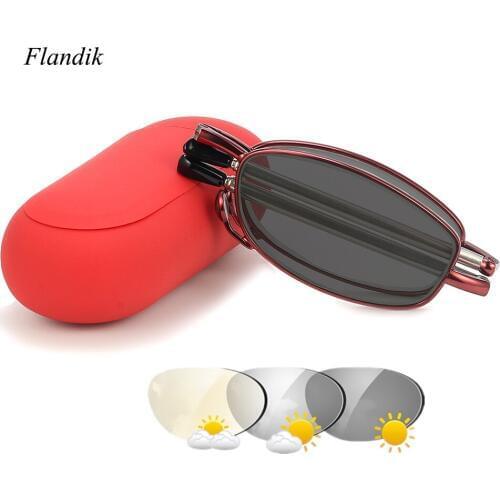 Transition Photochromic Reading Glasses Unisex Anti-blue Foldable Reading Glasses With Case Diopters Presbyopia Glasses +1.00