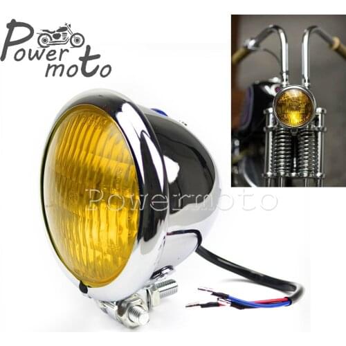 Chrome Yellow Glass 4.5" Vintage Motorcycle Retro Headlight For Tri XS650 Bobber Chopper Cafe Racer Sportster Road King Iron 883