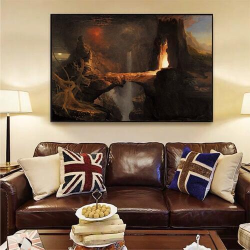 Citon Canvas Art Oil painting Thomas Cole《Expulsion. Moon and Firelight》Artwork Poster Picture Modern Home Decor Wall Decoration