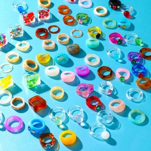 FNIO Korea Fashion Vintage Simple Resin Acrylic Colorful Acrylic Thick Round Rings For Women Girls Jewelry Accessories Gifts