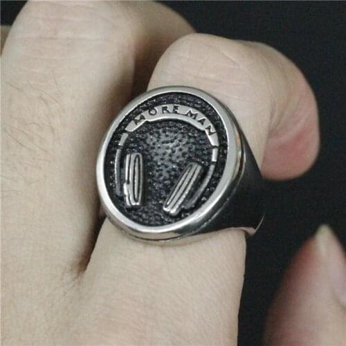 Size 7~13 Biker Steel Rock&Roll Headphone Ring 316L Stainless Steel Jewelry Ring Music Ring