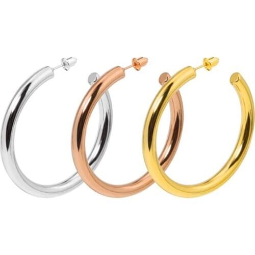 Rose Gold silver 5mm Thickness stainless steel jewelry hoop earring