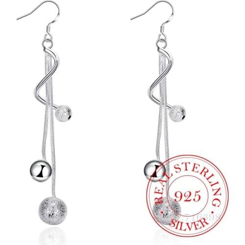 Korean 925 Sterling Silver 2-line Sand Smooth Ball Vintage Long Tassel Dangle Earrings For Women 2020 Engagement Wedding Jewelry