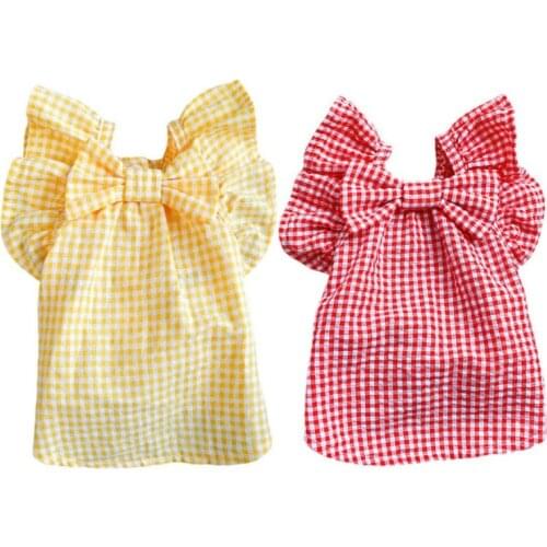 Summer Dog Dress For Small Dog Clothes Plaid Bowknot Princess Dress Teddy Skirt Pet Clothing Puppy Chihuahua Spring Costumes