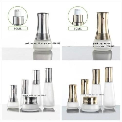 30ml frosted glass bottle with silver/gold pump lid for lotion/emulsion/serum/toner/foundation skin care cosmetic packing