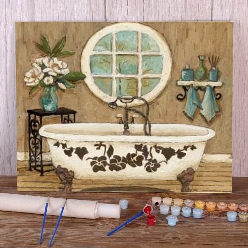 Landscape Bathroom DIY Painting By Numbers Complete Kit Acrylic Paints 40*50 Oil Painting Home Decoration For Handiwork