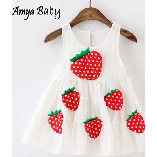 New 2019 Summer Baby Girl Dress Sleeveless Strawberry Baby First Birthday Girl Dress Little Girls Clothing Kids Easter Dresses